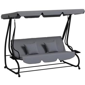 OUTSUNNY Convertible Garden Swing for 3 People – Grey, 2‑in‑1 Design