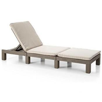 Allibert Daytona SL Outdoor‑Liege – Cappuccino/Sand – Kissen inklusive – verstellbares Kopfkissen – flache Rattan‑Optik aus Kunststoff