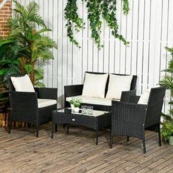 Mobiliario Outdoor Outsunny – Rattan Sintético 4 Piezas en Negro y Crema