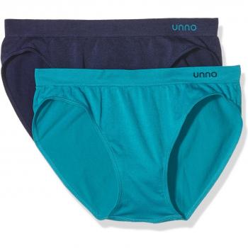 Unno Women's Low Rise Seamless Microfiber Briefs (Pack of 2), Emerald/Navy, S