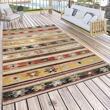 Ritmo Culturale 200 CM – Tappeto Tondo per Interni/Esterni (Crema, Rosso, Giallo) – Paco Home