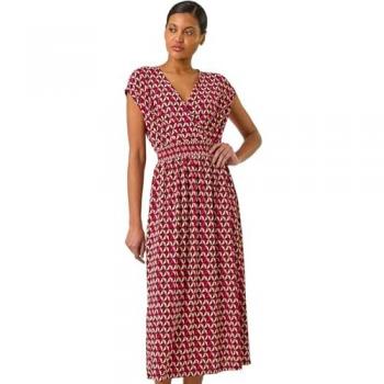 Robe Roman Stretch Rouge Imprimé Géométrique