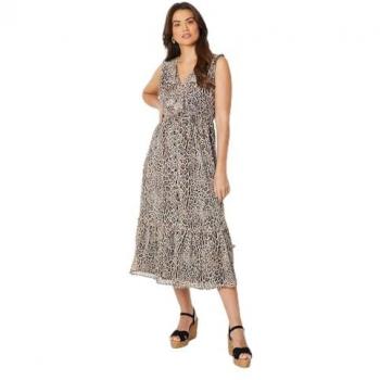 Women's Animal Print Chiffon Ruffle Midi Dress