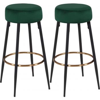 Lot de 2 tabourets de bar en velours avec repose-pieds