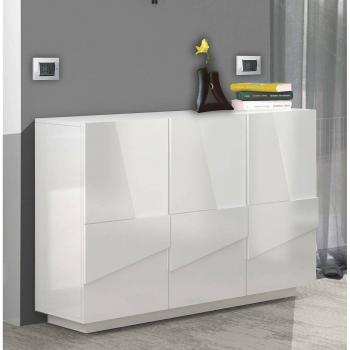 Aparador de Salón Axl, Buffet Multifuncional, 3 Puertas, 121x38h86 cm, Blanco Brillante