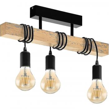 Lustre acier-bois à trois flammes