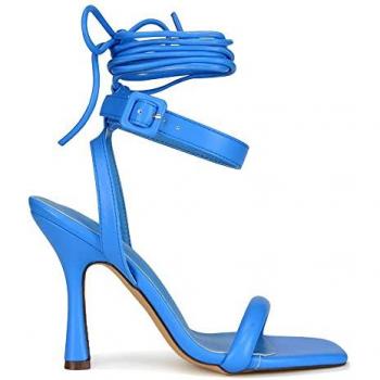 XY London Women's Althea Blue Square Toe Laced Strappy High-Heel Sandals – 3