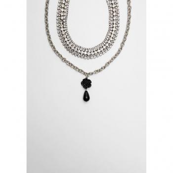 Stradivarius Collane Grigio con Brillantini e Fiore