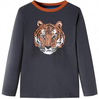 Camiseta Infantil Tigresa de Manga Larga Gris Antracita