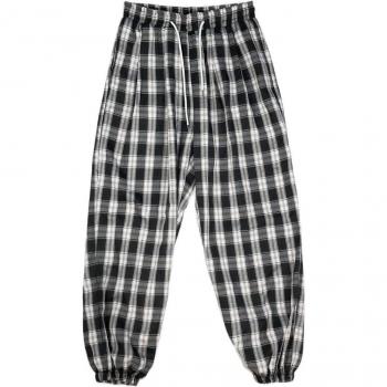 Pantalones de moda hombre, estilo hip hop, cordón ajustable, patrón cuadros