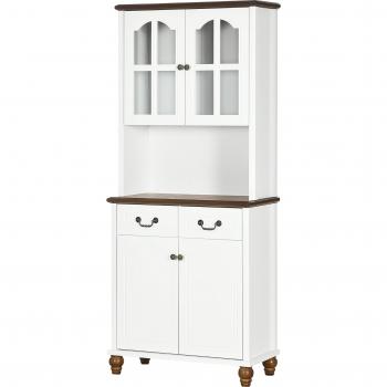 HOMCOM Küchenschrank mit Soft-Close, Hochschrank, Vitrinenschrank, 2 Schubladen, 76 x 38 x 182 cm, Weiß