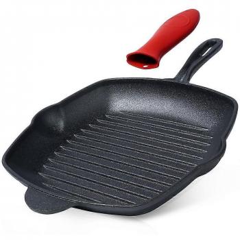 Poêle carrée en fonte avec manche en silicone