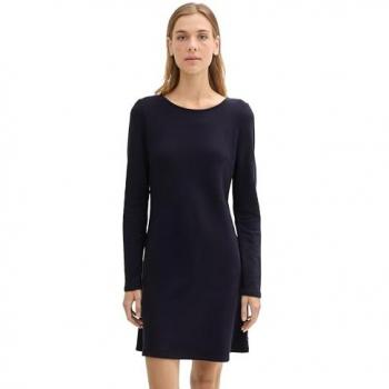 Tom Tailor Denim Knielanges Kleid mit Rundhalsausschnitt, Größe S