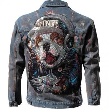 Men's Printed Dog Hip Hop Denim Jacket