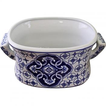 Set Of 2 Ceramic Footbath Planters, Vintage Blue & White Circular Design