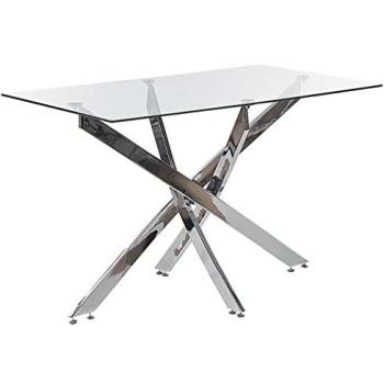 Maramo Dining Table en Verre Brut et Pieds Chromés 120x70 cm