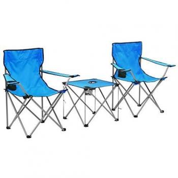 VidaXL Set di Mobili da Campeggio, Tavolo e Sedie, 3 Pezzi, Blu