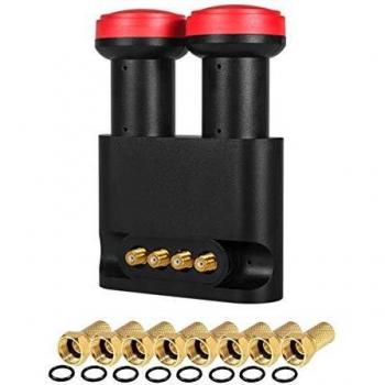 LNB Quad Monobloc Megasat Astra Hotbird 4 Sorties 0,1dB Full HD 3D 4K + 8 Fiches F Or