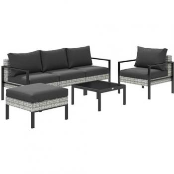 Ensemble extérieur 5 places avec pouf et table basse
