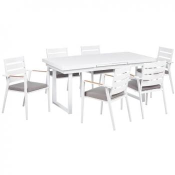 Conjunto de exterior 6 plazas mesa extensible y sillas con cojines