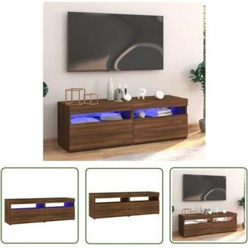 Meuble de télévision moderne en bois chêne, luminaire LED – 120 x 35 x 40 cm