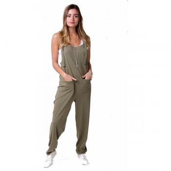 Women's Khaki One‑Piece Cotton Jumpsuit