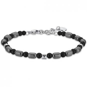 Bracciale in Acciaio con Ematite IP Gun e Nera per Uomo