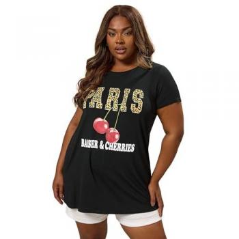 Women's Black Leopard Cherry T‑Shirt