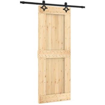 80x210 cm Solid Pine Wood Sliding Door with Hardware Set