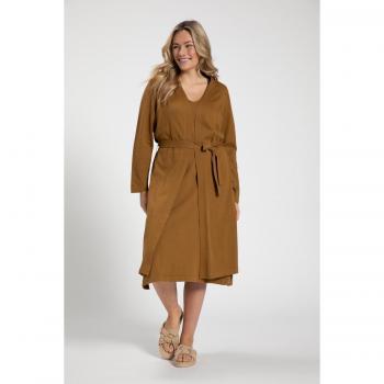 Plus Size Eco-Friendly Cotton Long Cardigan Sweater, Brown, Size 16/18