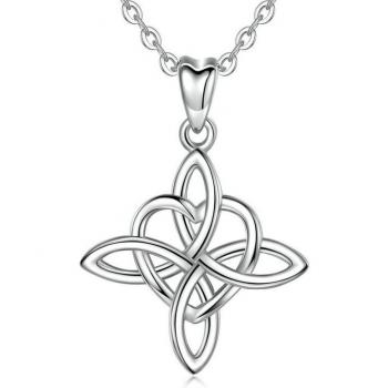 Eudora 925 Sterling Silver Geometrical Heart Necklace with Celtic Knot for Women