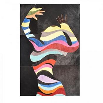 Tableau Cuir Noir & Bleu 51x76 cm – Création Manuelle