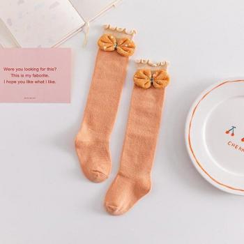 Chaussettes pour bébés filles, tricotées en coton, 1 paire, avec nœud doux, antidérapantes