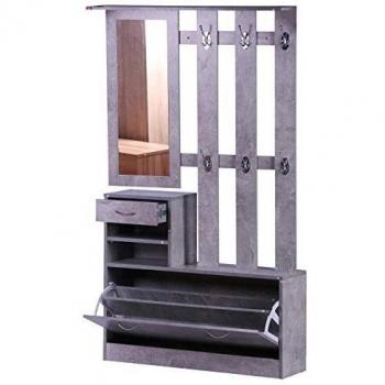 Homcom Ensemble de Meubles pour Entrée Modernes avec Meuble à Chaussures, Miroir et Rack à Manteaux en Bois MDF Gris Cl