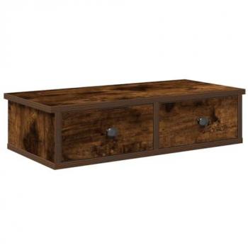 60x25x15 cm Smoked Oak Wall Shelf with Drawers