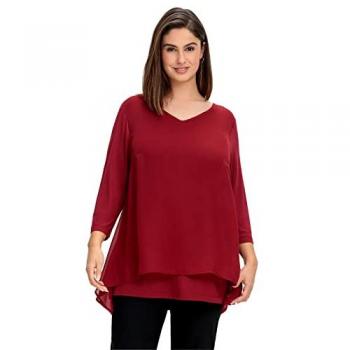 Sheego Damen Blusenshirt Chiffon doppellagig rubinrot 3/4-Arm Größe 56/58