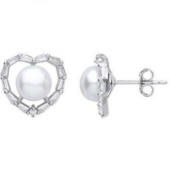 White Moon Love Heart Baguette Earrings