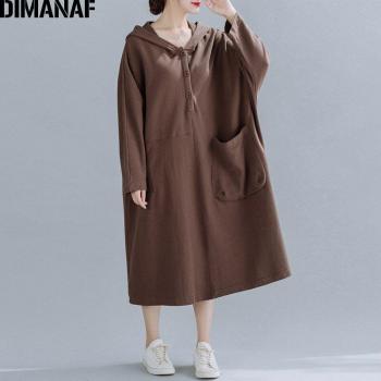 DIMANAF Women's Plus Size Long Sleeve Hooded Dress