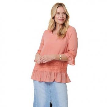Flared Sleeve Lace Trimmable Blouse, Pink, 3/4 – Izabel London (Size 8)