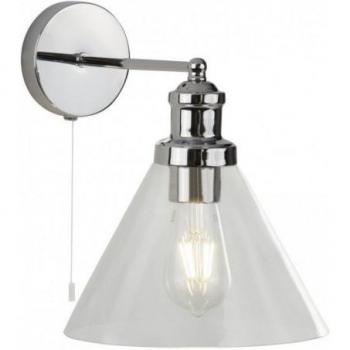 Pyramid 1 Light Wall Fixture, Chrome Finish, Glass Shade, E27