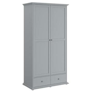 Armoire de chambre MARGAUX Gris Galet 2 portes + 2 tiroirs Style Charme