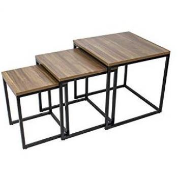 Trio Mingus: Tables Basses Carrées – Finition Bois, Métal Noir