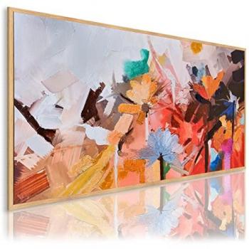 Cuadro Pintado a Mano Naturaleza 140x70 cm Primavera con Marco Color Madera