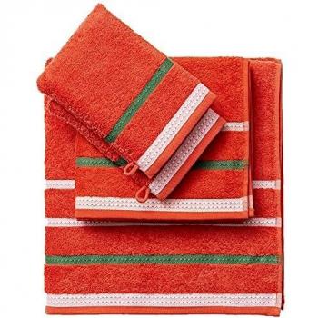 Benetton Red Bath Towels and Shower Gloves Set, 100% Cotton, 4 Pieces