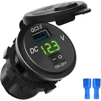 QC3.0 USB Charger with Voltmeter for Motorcycle and ATV