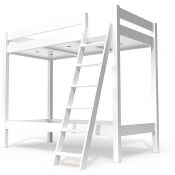 Letto a Castello ABC 90x190, 2 Persone, Scala Inclinata in Legno – Bianco
