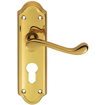 Euro Lock Backplate Lever Pair – 168 × 47 mm Polished Brass Edition