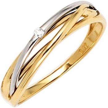 Damen‑Ring aus 585 Gold (Gelb & Weiß) – Bicolor mit 1 Brillanten (0,02 ct) – Gr. 56