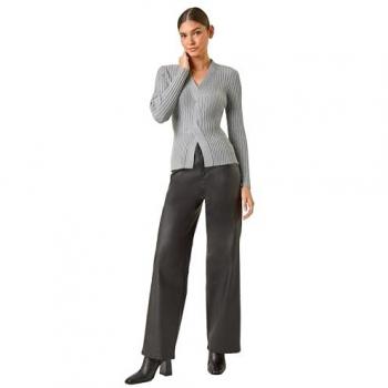 Size 18 Women’s Grey Rib Cable Split Detail Jumper – Roman Brand