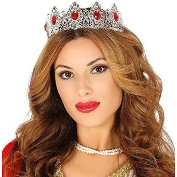 Tiara d'argento con pietre rosse